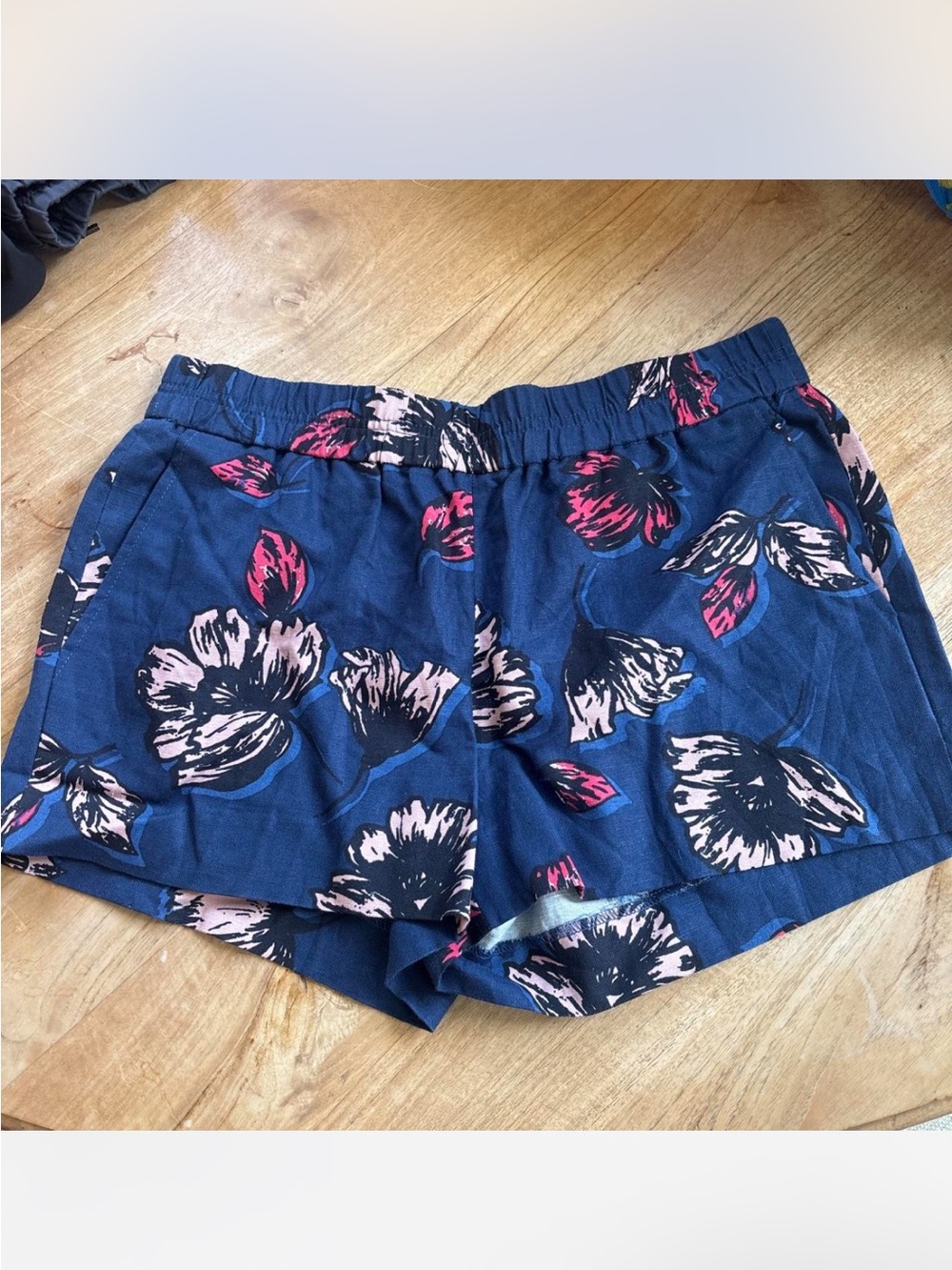 J. Crew Navy Floral High-Waist Elastic Shorts